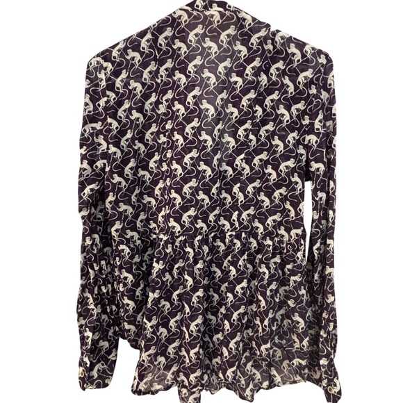 Maeve Anthropologie Purple Monkey Print Button Up Shirt Women Size 8 Long Sleeve - Picture 5 of 5